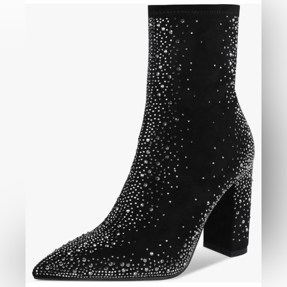ISNOM Black Sparkly Boots